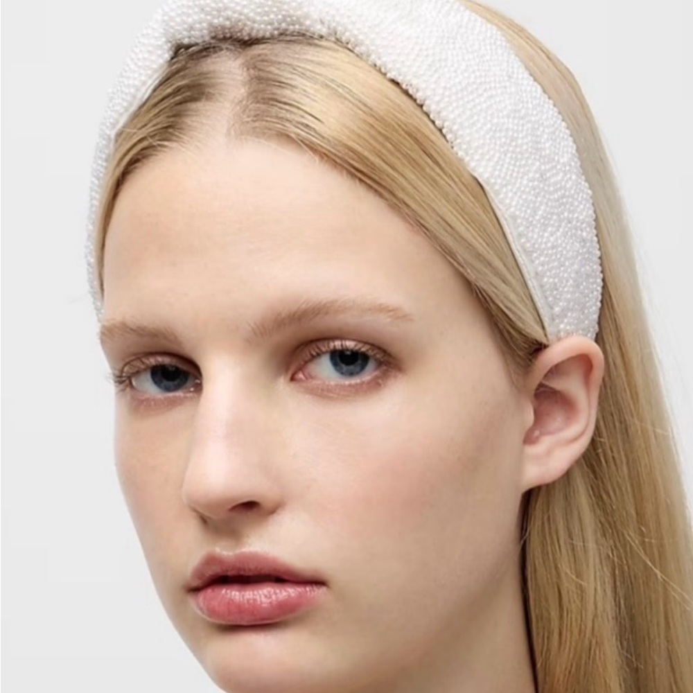 JCREW Elegant White Knot Beaded Headband